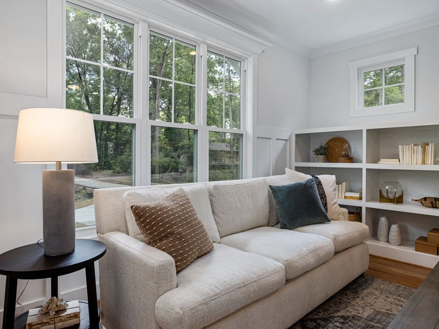 Bright living room with large windows